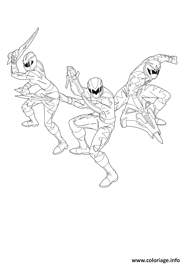 Dessin power rangers dino tonnerre en trois forme Coloriage Gratuit à Imprimer